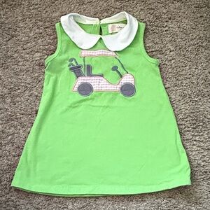 Green Sleeveless Dress with pink gingham Golf Cart Design 18-24 month